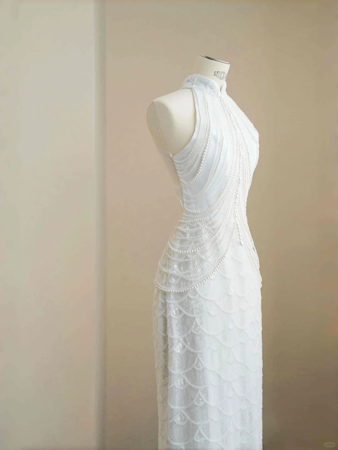 Classy White  Sequins Pearls Chain Sheath Long Prom Dress Evening Dress Y8670