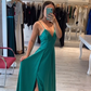 Classic A-line Spaghetti Straps Green Satin Prom Dress,Graduation Dress Y1701