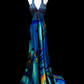 Unique Blue Halter Satin Print Floral Beaded Mermaid Prom Dress Evening Gown SP567