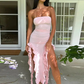 Pink Strapless Ruffle Evening Dress Women Sexy Bodycon Fringe Elegant Sleeveless Backless Holiday Club Party Dress Y6438