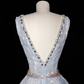 Glamorous V Neck Tulle Beaded Feathers A Line Prom Dress Evening Dress Y8682