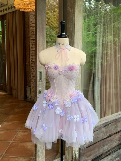 Elegant Sweetheart Neck Tulle Lace Beaded Appliques A Line Short 16th Birthday Outfits Purple Mini Homecoming Dress SP2364