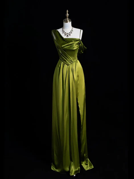 Elegant One Shoulder Green Slit Prom Evening Dress  Y8218