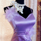 Classy Spaghetti Straps Purple Satin Appliques Mermaid Slit Party Dress Long Wedding Guest Dress SP1943