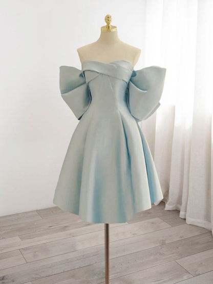 Blue Sweetheart Neck Satin Homecoming Dress Y7402