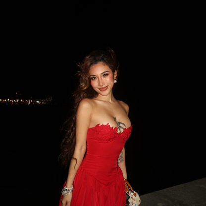 Elegant Strapless Red Satin Appliques A Line Short Homecoming Dress Formal 21st Birthday Outfits SP93