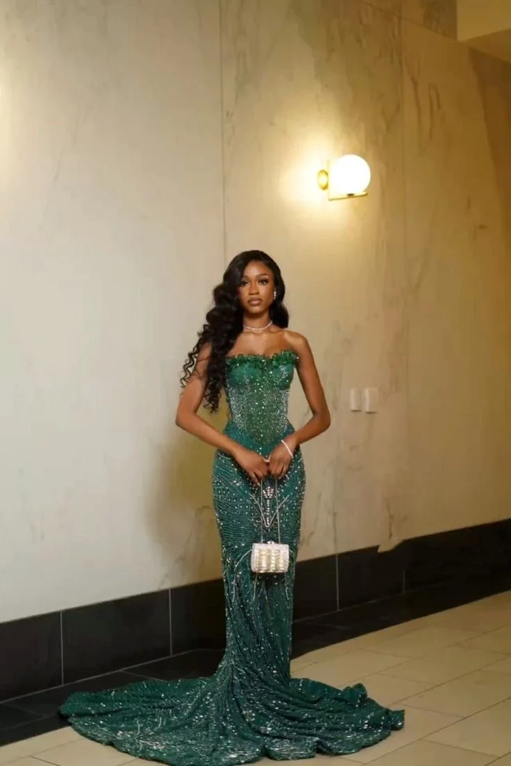 Glamour Mermaid Sweetheart Green Sequin Beads Prom Dresses Party Dress SP4192