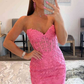 Lace-Up Appliques Strapless Sheath Homecoming Dress,Y2490