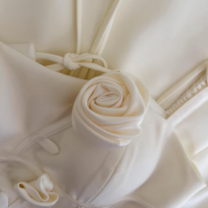 Sweet Flower Beige Satin Mini Party Dress Homecoming Dress Y8822