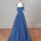 Pretty Blue Spaghetti Straps Tulle Sequins A Line Prom Dress Evening Dress Y8634