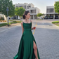 Green A line Prom Dresses Long Side Slit,Green Senior Prom Gown Y6304
