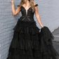 Pink Tulle Lace Off-the-Shoulder Ruffles Tiered Long Prom Dress Y2313