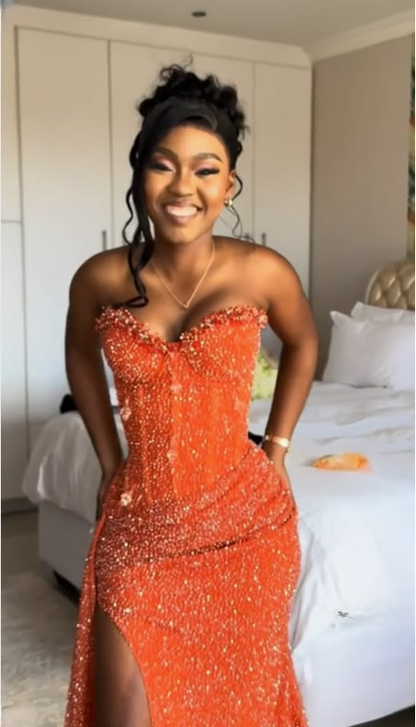 Fashion Sweetheart Neck Orange Sequin Beaded Slit Party Dress,Mermaid Long Prom Gown SP2453