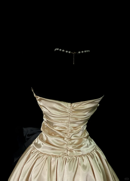 Fashion Strapless Champagne Satin Pleated A Line Short Homecoming Dress Cocktail Dress SP4039