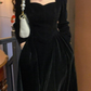Vintage Black Velvet Prom Dress With Long Sleeves,New Years Party Dress Y1168