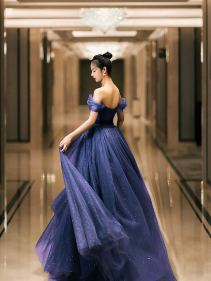 Simple green tulle long prom dress, green tulle evening dress Y1554