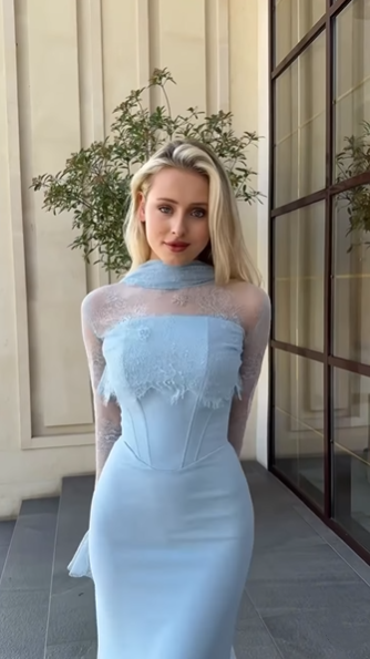 Pretty Strapless Blue Satin Mermaid Long Wedding Guest Dress Evening Dress With Lace Scarf SP1743