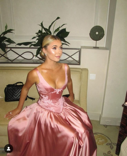 Elegant A Line V Neckline Pink Satin Evening Dress Bridesmaid Dress Y8808