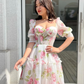 Marvelous And Outclass Floral Print Dress,Vintage A-line Long Prom Dress Y2389