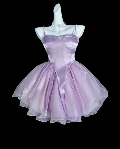 Charming Spaghetti Straps Purple Tulle Short Homecoming Dress Cocktail Dress SP3518