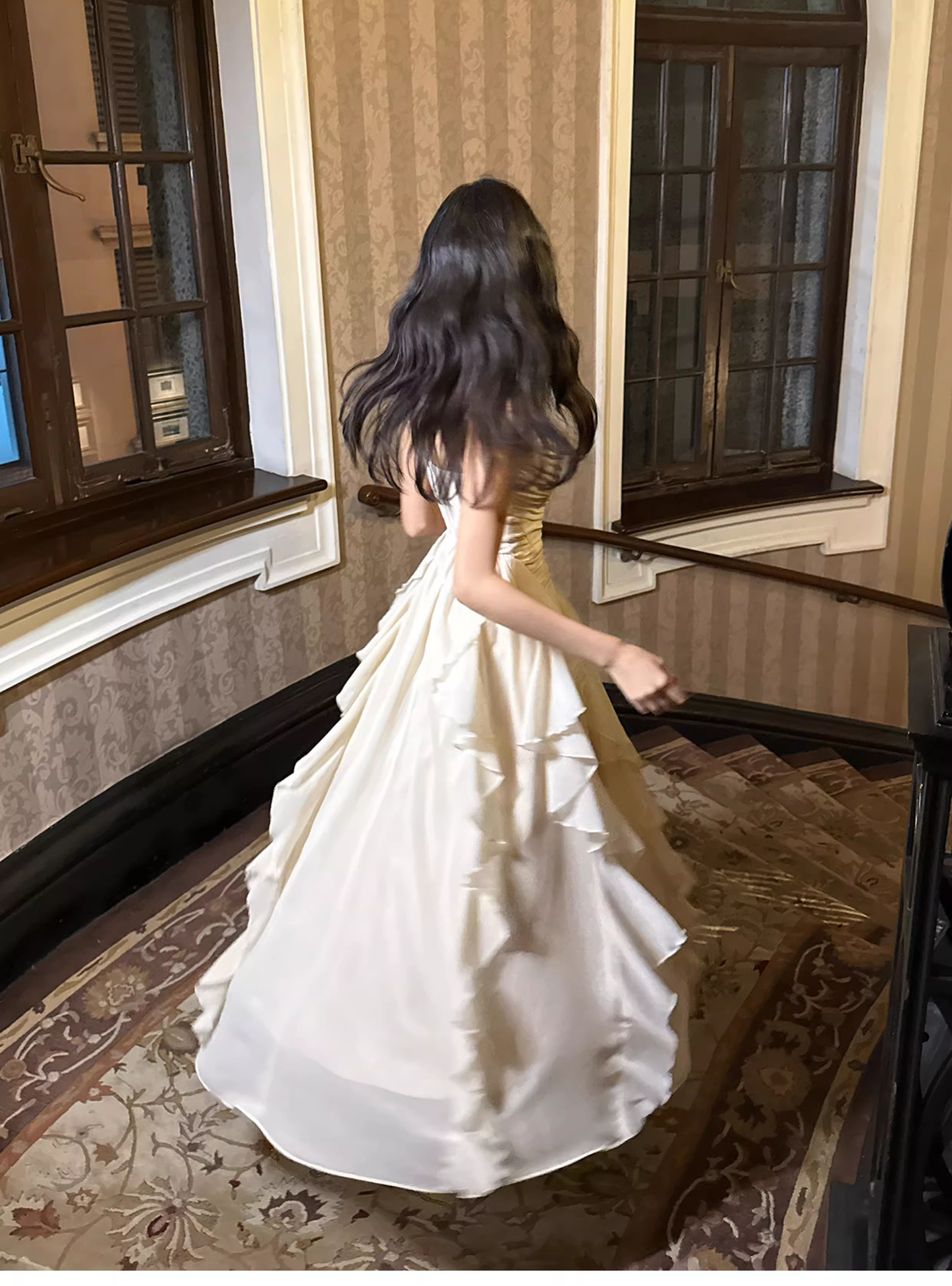 Classy White Spaghetti Straps Chiffon Ruffles Long Wedding Guest Dress Party Dress SP2011