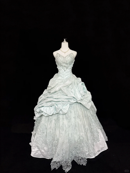 Glamorous Spaghetti Straps V Neck Lace Satin Pleated Floral Quinceanera Dress Sweet 16 Dress SP2219