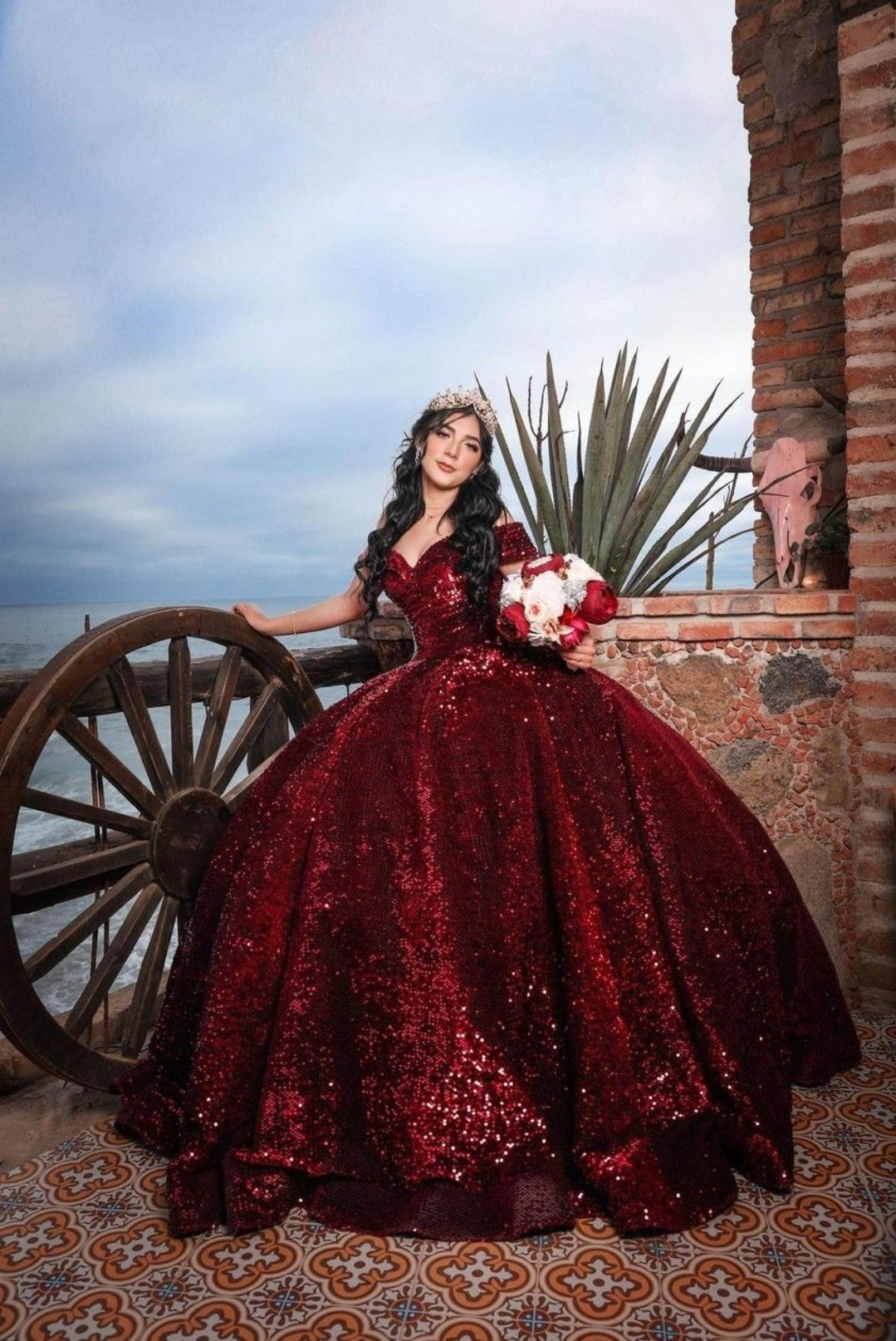 Off The Shoulder Burgundy Sequins Ball Gown,Sweet 16 Dress,Quinceanera – Simplepromdress