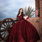 Off The Shoulder Burgundy Sequins Ball Gown,Sweet 16 Dress,Quinceanera Dress  Y2203