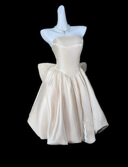 Classy Strapless Satin A Line Short Homecoming Dress,Mini 20th Birthday Outfits With Bow SP3522