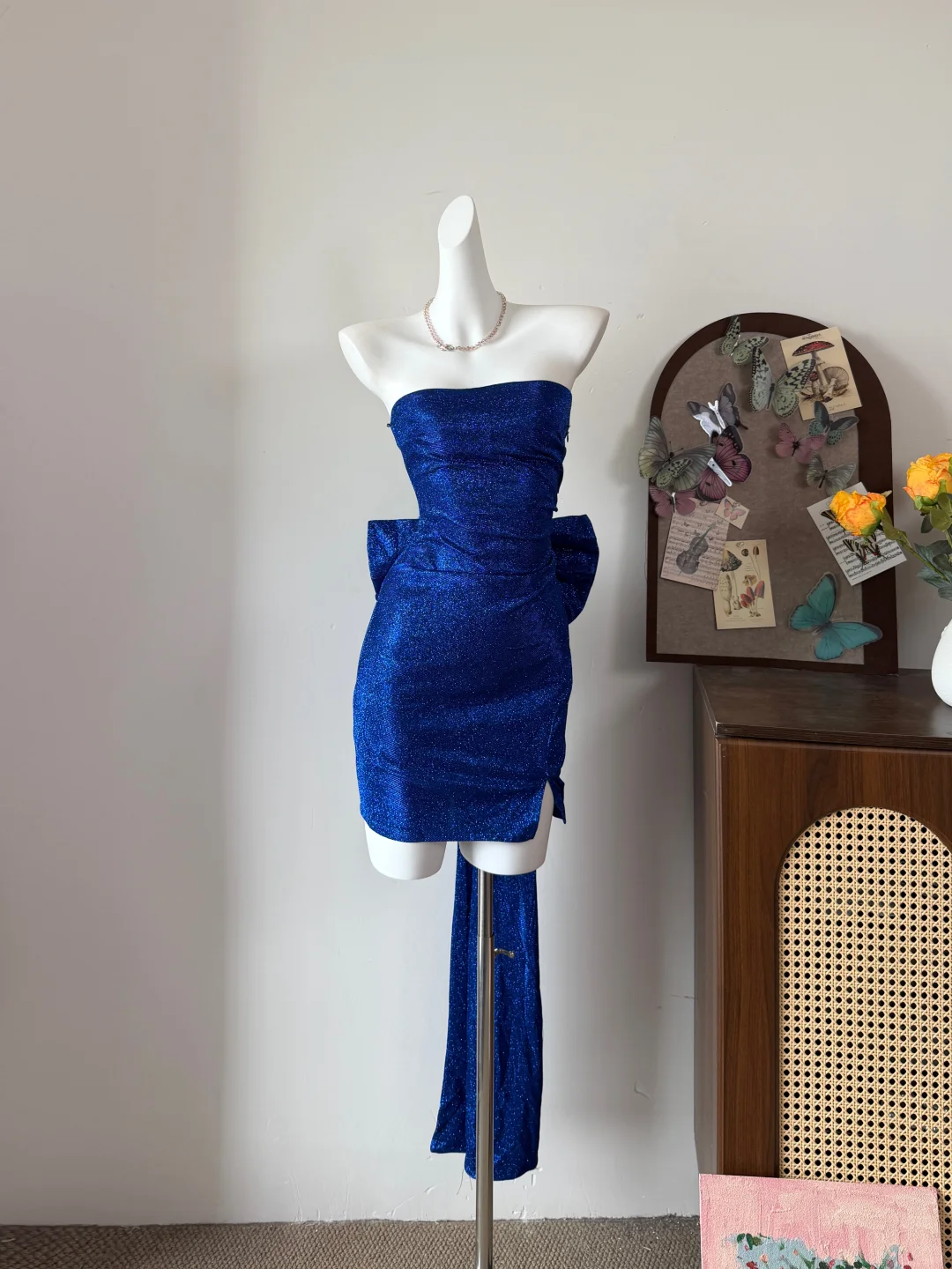 Shiny Royal Blue Homecoming Dress Sequin Strapless Sheath Short 15th Birthday Outfits With Bow SP2334