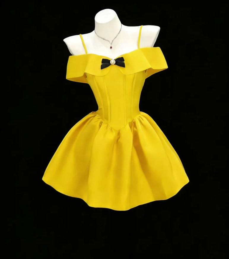 Elegant Spaghetti Straps Yellow Satin A Line Short Graduation Homecoming Dress Birthday Dress SP1942