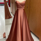 Satin Spaghetti Straps Lace-Up A-Line Bridesmaid Dress,Simple Prom Dress Y7037