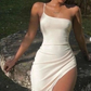 One Strap Irregular Neckline White Prom Dress  Y4105