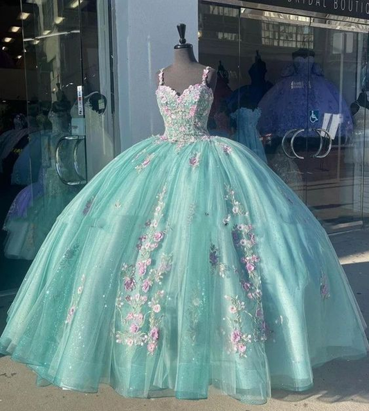 Princess Mint Green Plus Size Quinceanera Dresses Lace Applique Ball Gown Sweet 16 Dress Y6366