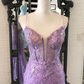 Lavender Floral Appliques Split Neck Mermaid Long Prom Dress,Y2465