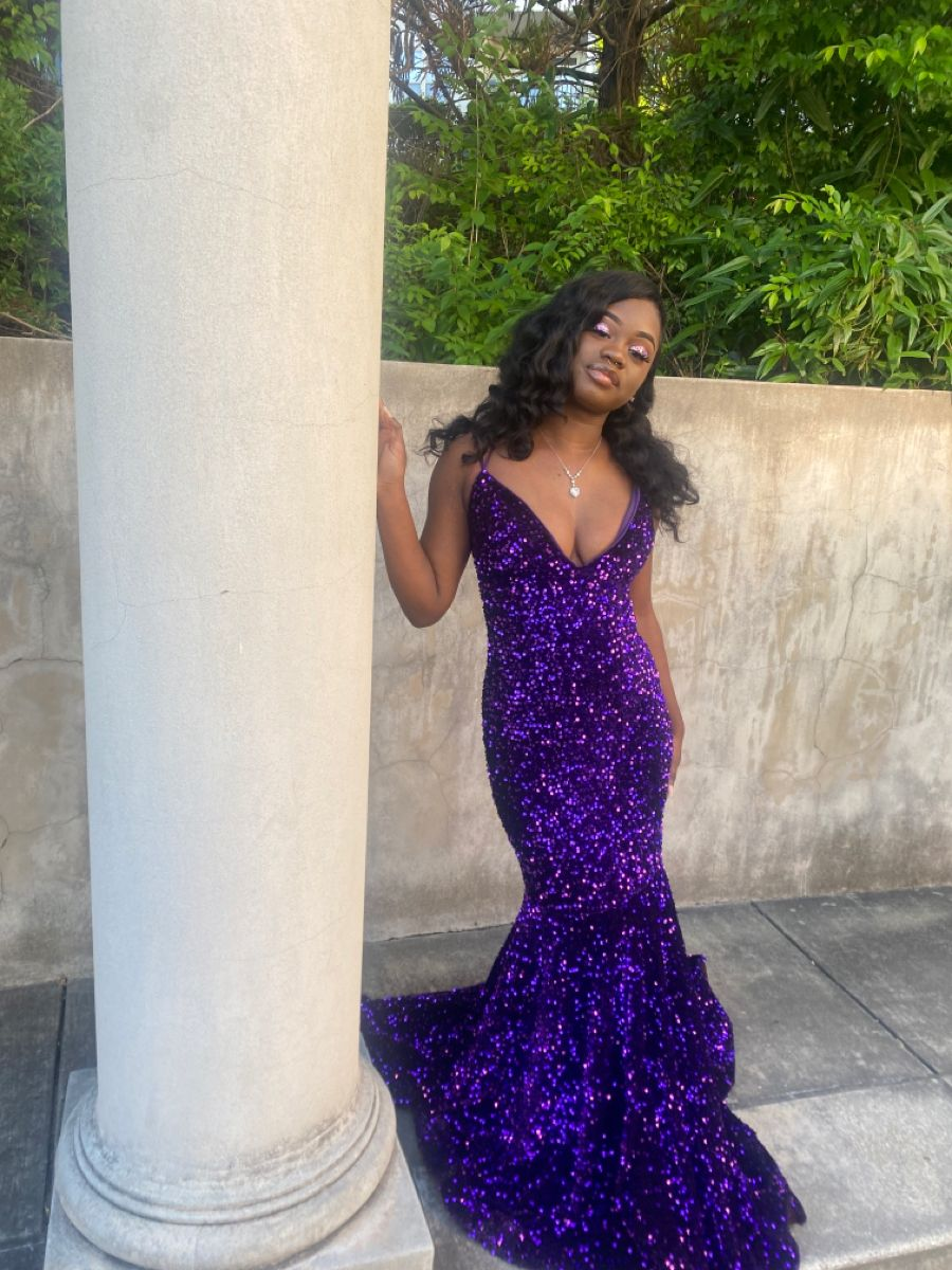 Dark Purple Sequins Prom Dress For Black Girl Y4688
