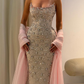 Pretty Sequin Beaded Pink Strapless Mermaid Prom Dress Long Birthday Party Dress SP774