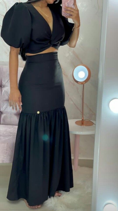 Black Two Piece Mermaid Prom Dress,Black Maxi Dress Y5364