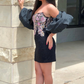 Black Strapless Appliques Beaded Homecoming Dress with Detachable Sleeves Y2823