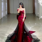 Romantic Off The Shoulder Burgundy Evening Dress,Reception Dress Y4416