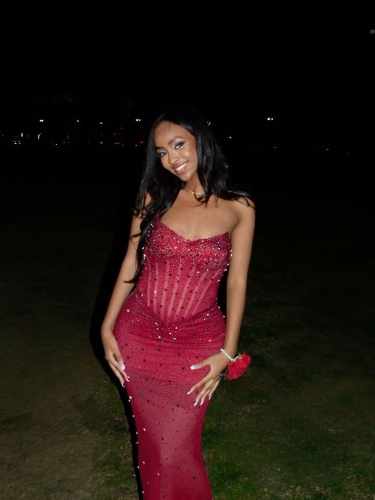 Sexy Strapless Red Tulle Beaded Mermaid Prom Dresses Long Evening Gown SP392