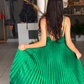 Green Spaghetti Straps Pleated V Neck Party Prom Dress A Line Evening Gown Y7958