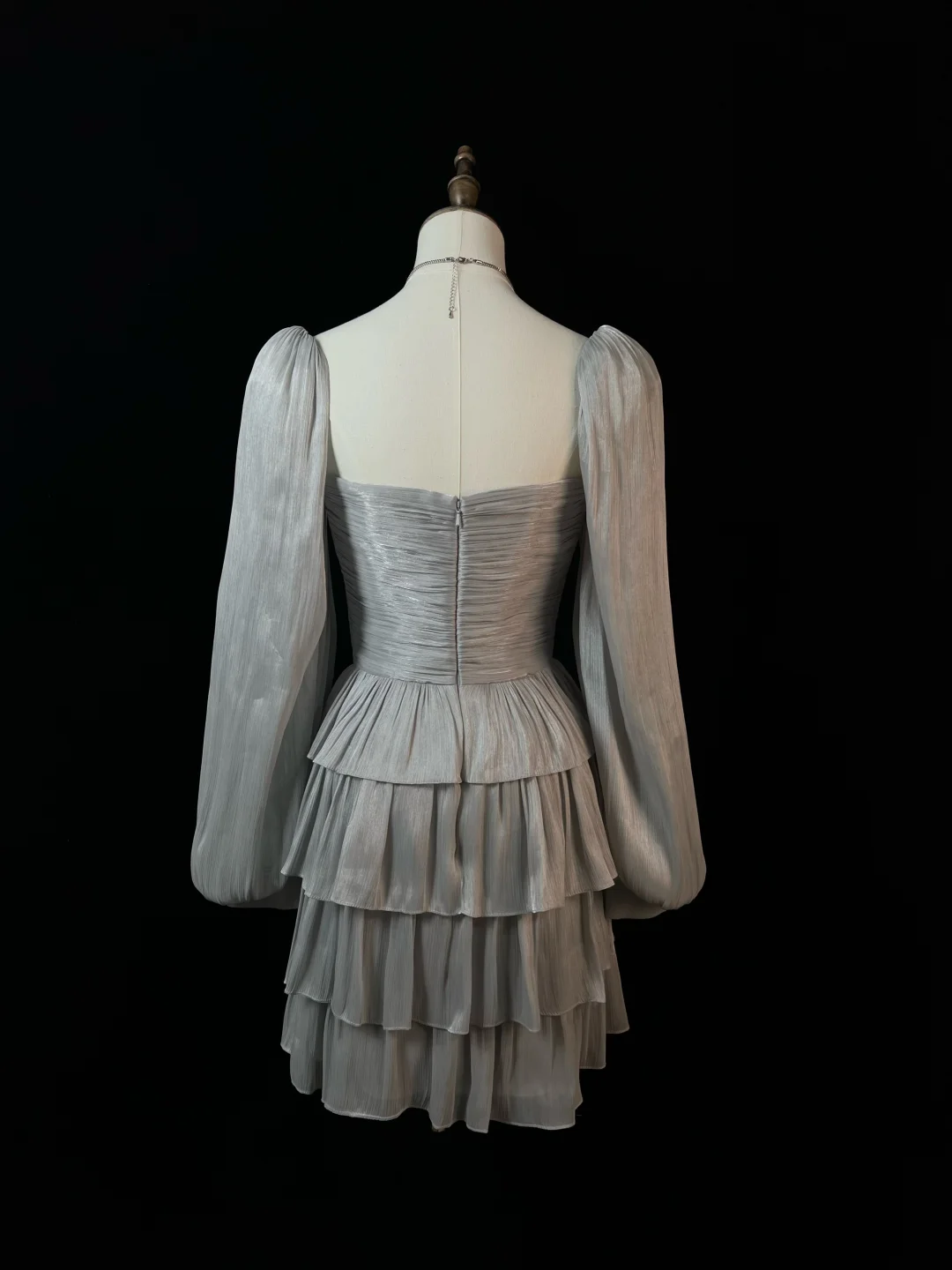 Cute Silver Gray Tulle Bow A Line Layered Short Party Dress Homecoming Dress Y8651