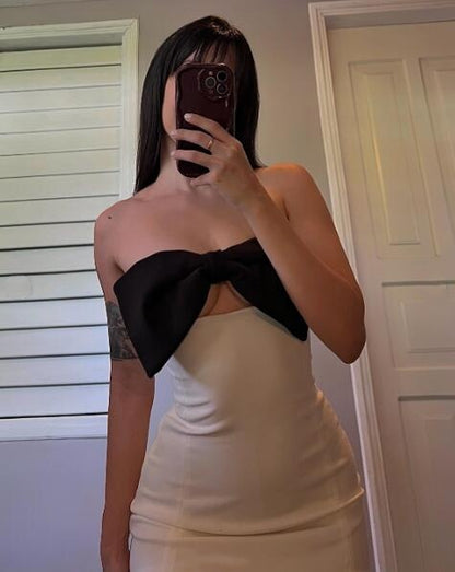 Sexy Bow Strapless Satin Sheath Short Homecoming Dress Cocktail Dress SP3209