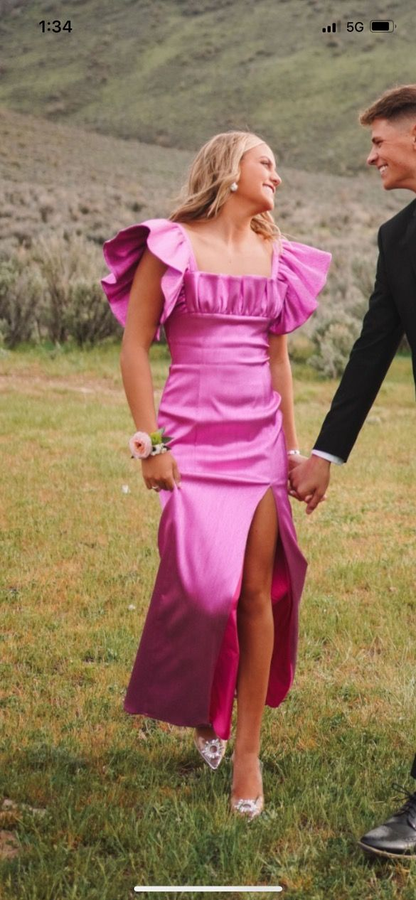 Split Neck Tahari Flutter Sleeve Dress Square Neck Flutter Sleeve Hot Pink Long Prom Dress Evening Dress Split Neck Tahari Flutter Sleeve Dress Square Neck Flutter Sleeve Hot Pink Long Prom Dress Evening Dress