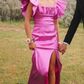 Square Neck Flutter Sleeve Prom Dress with Split  Y2981