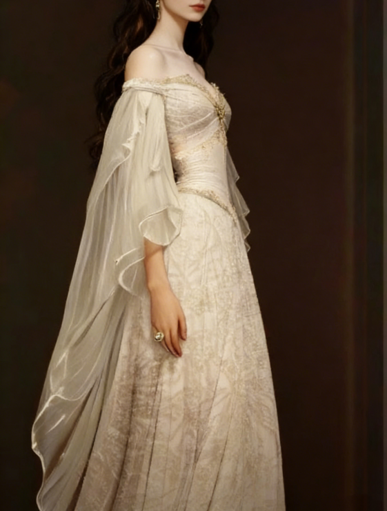 Vintage Off The Shoulder Chiffon Lace Evening Dress Long Prom Dress Y8391