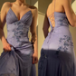 Classy Spaghetti Straps Blue Chiffon Long Prom Dress Party Evening Dress Y7457