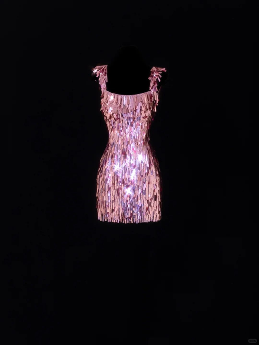 Sparkly Pink Sequin Sheath Cocktail Dress Formal Homecoming Dress Birthday Outfits Y9640