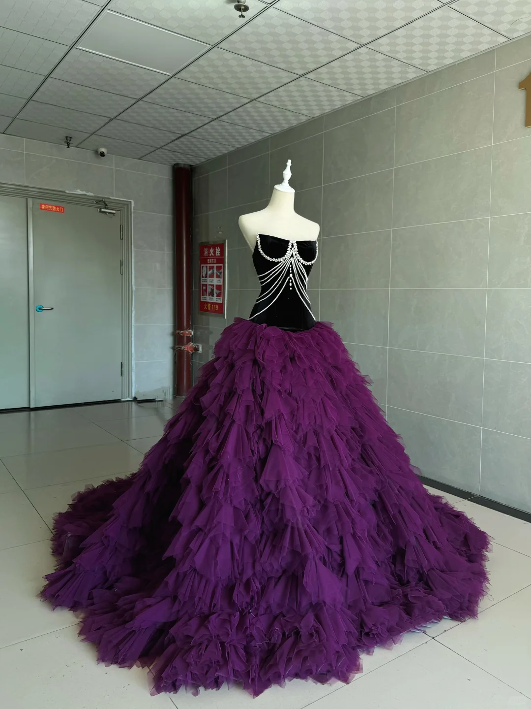 Vintage Strapless Purple Tulle Tiered Quinceanera Dress Sweet 15 16 Dress SP4225